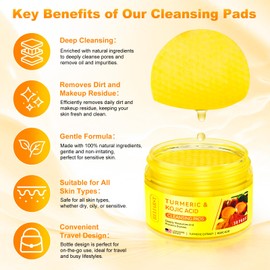 BELIARST Turmeric Kojic Acid Cleansing Pads, Deep Cleansing & Hydrating Facial Pads, 50 Pads, Gentle for All Skin Types