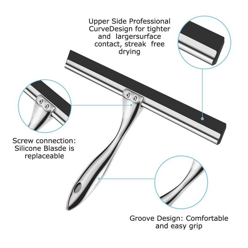 Ibergrif M34101 No Drilling Shower Squeegee with Hook, Bathroom Scraper