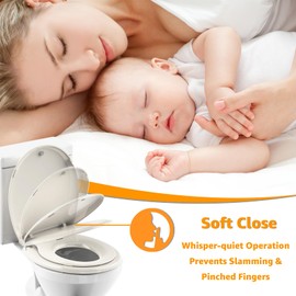 Potty Training Seat Built-in Toilet Seat, Round Toilet Seat 16.5inch with Baby Seat 2 in 1 Soft Close Quiet No Slapping, Magnetic Absorption, Easy Installation for Bottom Fixing Toilet，Almond