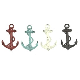 Remenna Cast Iron Decorative Wall Hooks Coats Aprons Hats Towels Hooks Beach Ocean Theme Chic Metal Hooks for Coats, Aprons, Hats, Towels, Pot Holders, More… (Boat Anchor (Set of 4))