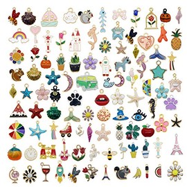 GraceAngie 40pcs Assorted Enamel Charms Pendants for Jewelry Making Assorted 40 Styles Gold-Plated Charms Bulk for DIY Necklace Earrings Bracelet Craft Findings (Mix)