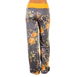 Women's Palazzo Floral Pants Casual Print Drawstring Wide Leg High Waist Lounge Pajama Pants US 4, Yellow