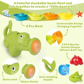 Bedewannenspielzeug Set, 16 Stück Badespielzeug Baby ab 1 Jahr, Kinder Wasserspielzeug mit Gießkanne, Stapelbecher Badewannen Spielzeug, Sandspielzeug Geschenk für 6-12 Monate Jungen und Mädchen