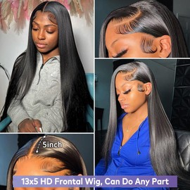 Flady 28 inch Straight HD Lace Front Wigs Human Hair Pre Plucked 180 Density 13x4 Glueless Bone Straight Human Hair Wigs For Black Women Transparent Lace Frontal Wig With Baby Hair