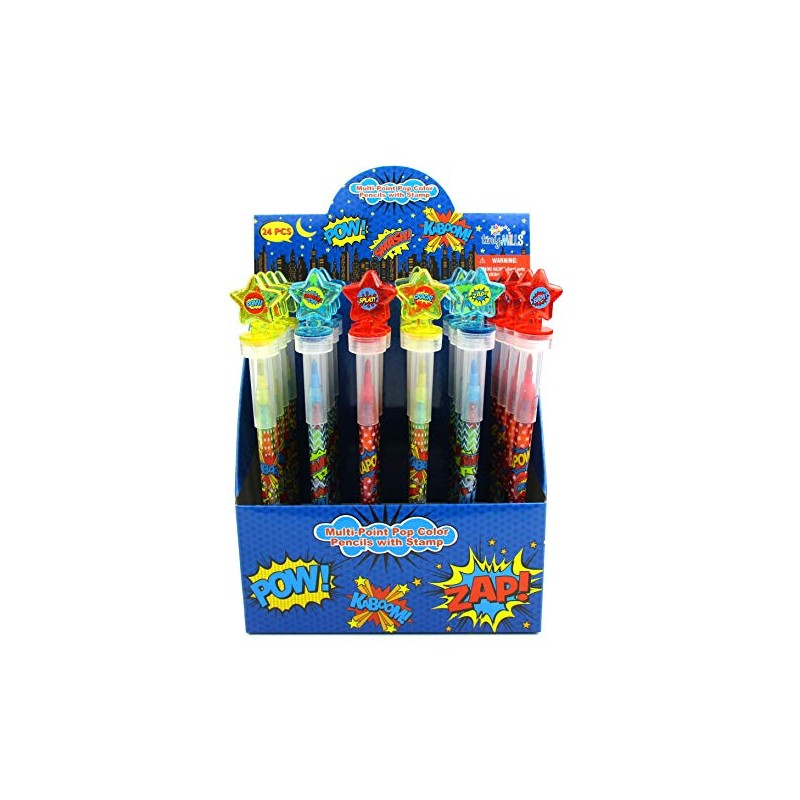 TINYMILLS - 24 crayones apilables de superhéroe arcoíris con tapa