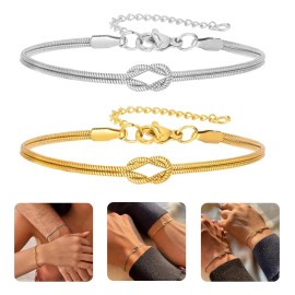 Pulseras Ajustables de Pareja Nudo de Amor Acero Inoxidable Oro Plata