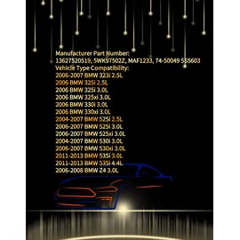 YunStal Sensor de flujo de aire masivo MAF para 323i 325i 325xi 330i 330xi 525i 525xi 530i 530xi 535i Z4 Reemplazo 13627520519 5WK97502Z MAF1233 74-50049 5S5603