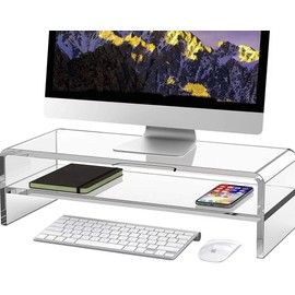 Wymexen Acrylic Monitor Stand - 16/20 inch 2 Tier Riser for iMac, PC, Desktop, Laptop, TV with Storage Shelf, Home Office Desk Organizer