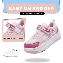 YINGCSM Shoes with Wheels for Boys Girls Kids Roller Skates 2 in 1 Roller Shoes Trainers Skateboard Shoes, pink white, 30 EU