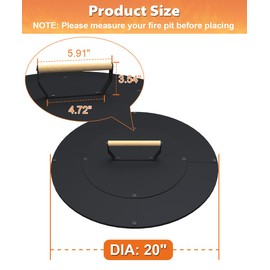 Ardier 20" Wooden-Handle Fire Pit Lid for Pits up to 18", Round Metal Bonfire Pit Burner Pan Cover, Smokeless Fire Pit Cover for Fire Tables, All-Weather Resistance Outdoor Firepit Accessory