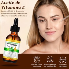 Aceite de Vitamina E Oil,Aceite de Vitamina E Puro 75,000 UI,Tratamiento Facial y Corporal Hidratante y Nutritivo para Rostro,Cicatrices, Piel Seca y Cabello