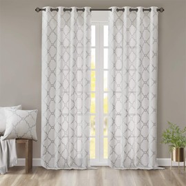 Madison Park Saratoga Window Curtain Light Filtering Fretwork Print 1 Panel Grommet Top Drapes/Valance for Living Room Bedroom and Dorm, 50x95, Ivory