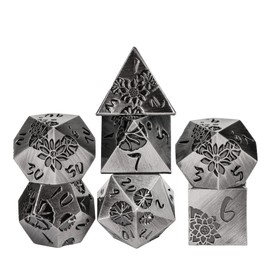 Cusdie 7-Die Lotus Metal DND Dice Set, D&D Metal Dice, Polyhedral Dice Set, for Role Playing Game MTG Pathfinder(Ancient Nickel)