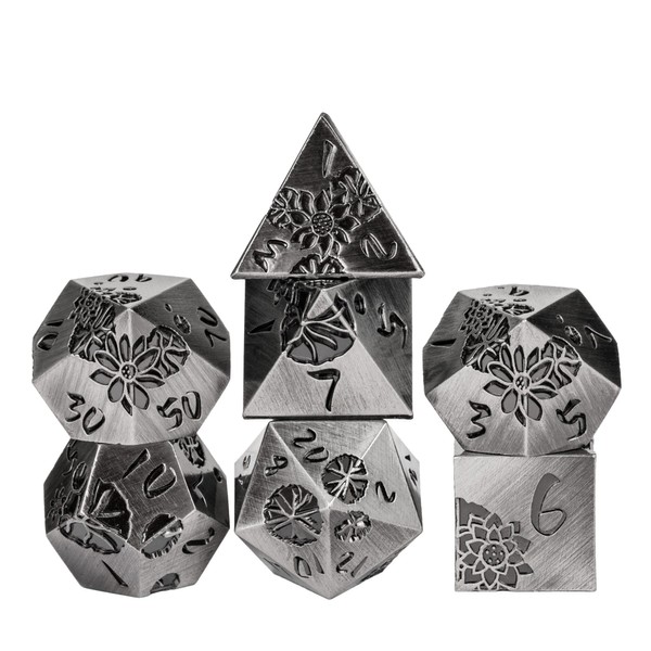 Cusdie 7-Die Lotus Metal DND Dice Set, D&D Metal Dice,