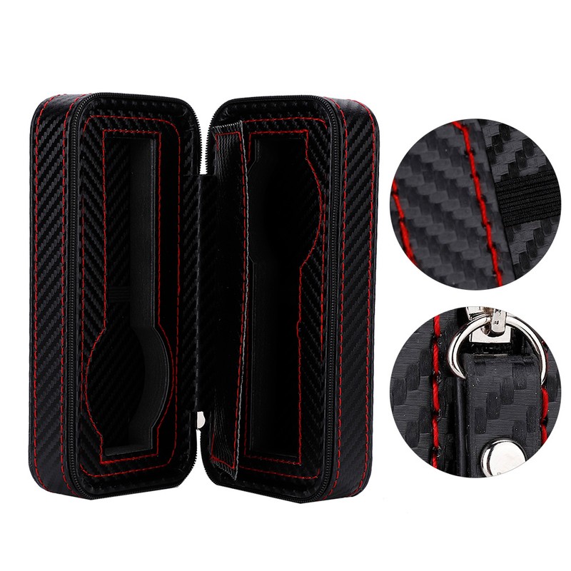 Portable 2Slots Carbon Fiber Leather Watch Storage Box Case Wristwatch