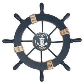Wood Pirate Helm Wheel Home Nautical Wall Marine Decor(Dark Blue)