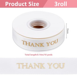 DICOSMETIC 30 Yards Thank You Ribbons 5/8 inch(15mm) Wide Satin Printing Ribbons DIY Gift Wrapping Ribbon White Decorative Ribbon with Gold Stamping for Bows Birthday Party Supplies
