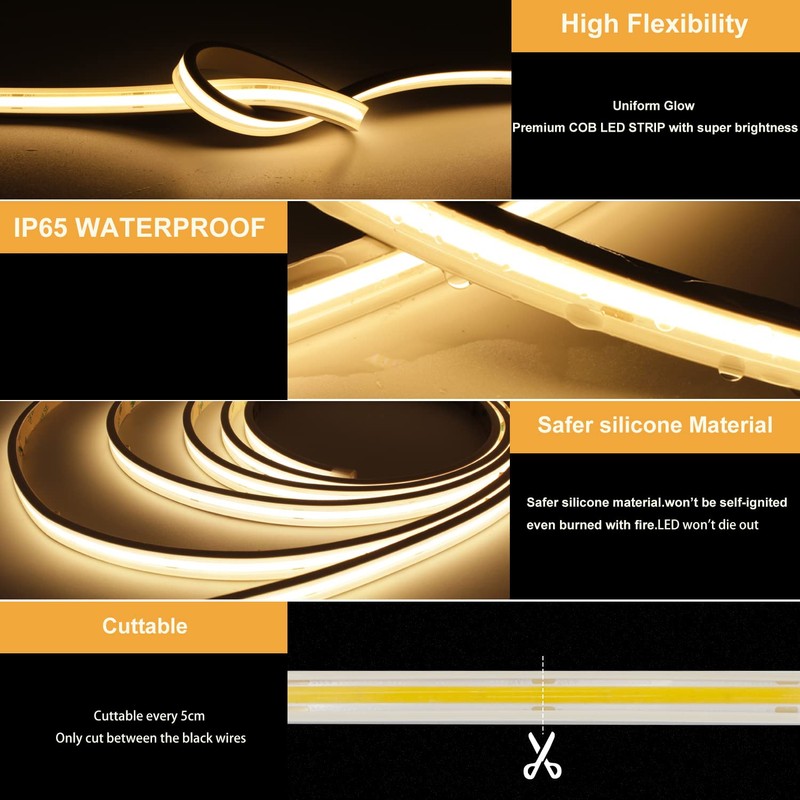 Pandery COB LED Strip Lights,2700K Warm White,24V led Light Strips