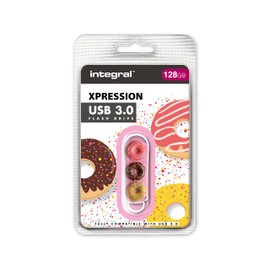 Integral 128GB Doughnuts Xpression USB 3.2 Gen 1 Flash Drive are Stylishly Designed USB Memory Flash Drives - Ideal Storage and Back Up for Study, Work and Play and a Great Fun & Funky Gift Idea