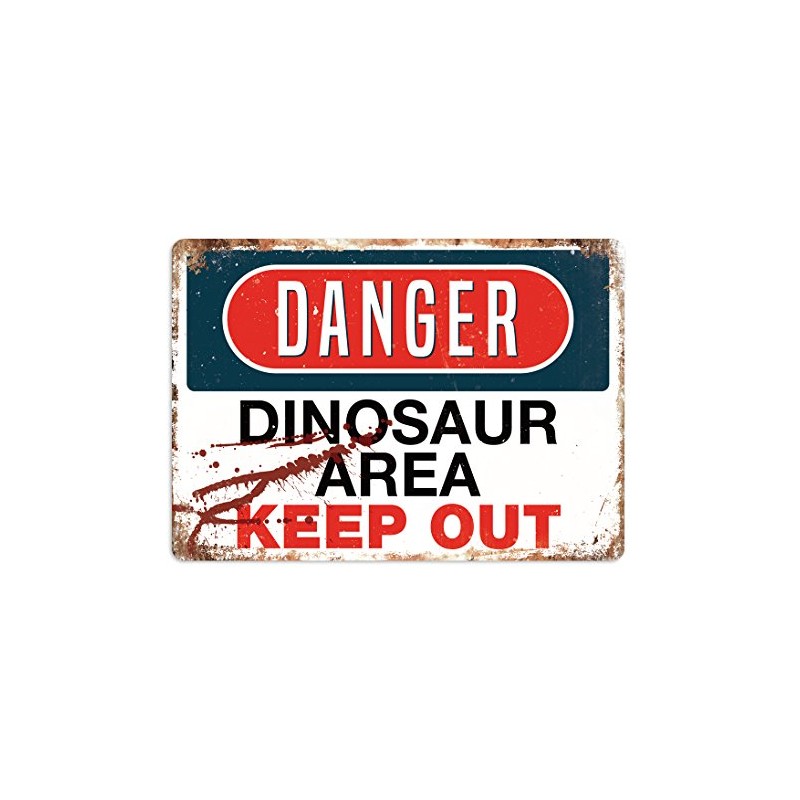 Danger - Dinosaur Area - Metal Wall Sign Plaque Art