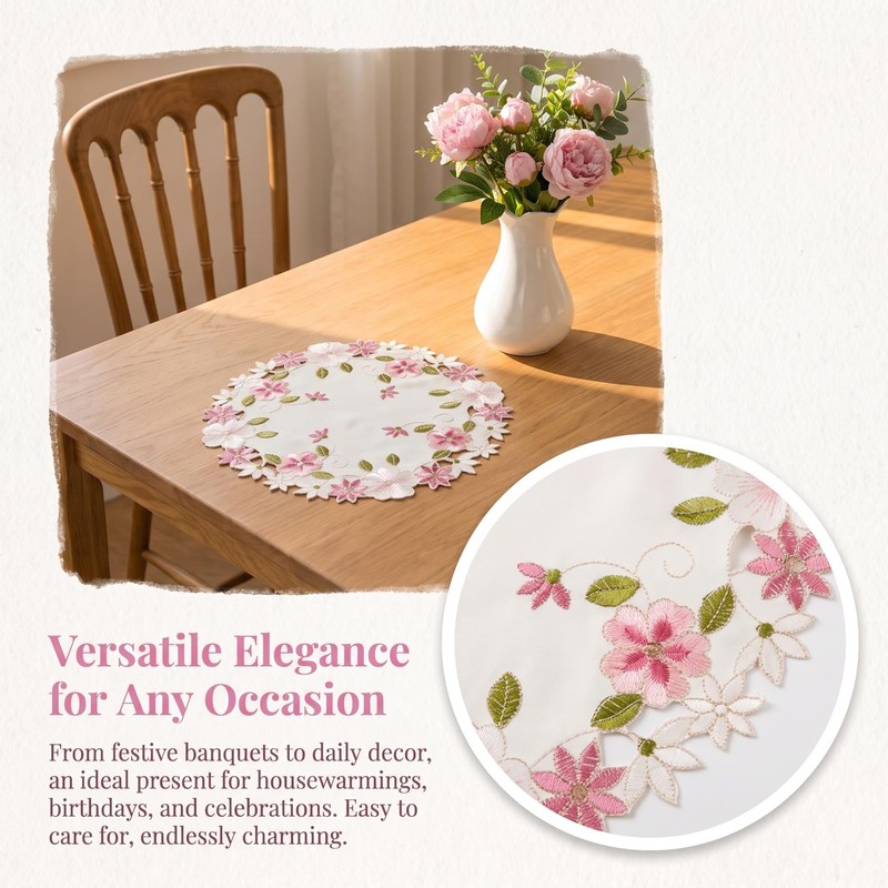 2Pack Round Lace Doilies Tablecloth,flower Embroidered Placemats