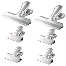 Pack of 6 Stainless Steel Locking Clips, Silver Clip 7.6 cm & 4 cm, Chip Bag Clips, Metal Clips for Tags Bags, Photo, Shops, Kitchen and Office