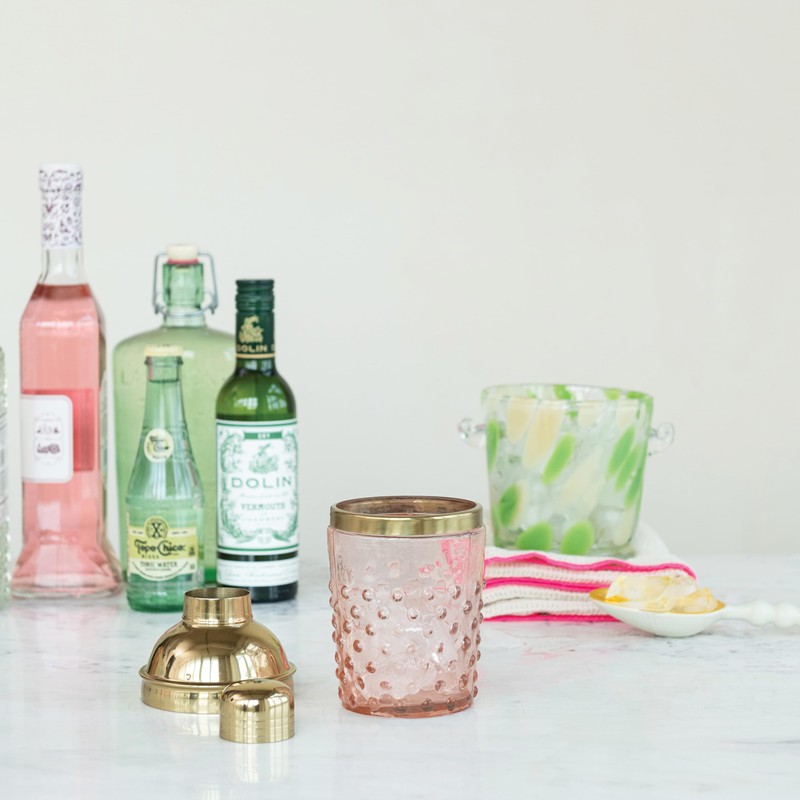 Creative Co-Op Hand-Blown Glass and Stainless Steel Hobnail Cocktail Shaker,