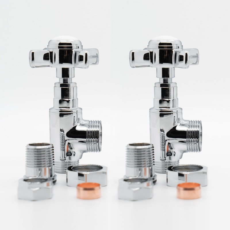 VANCOCO Angled Traditional Radiator Valve (Pair) - Traditional Chrome Radiator