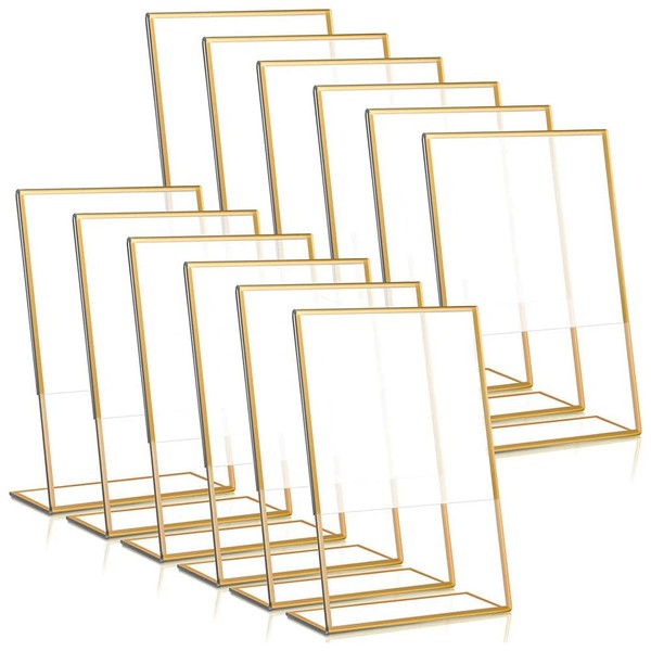 omolly 12Pcs Gold Frame Acrylic Sign Holder, 4"x6" Double Sided