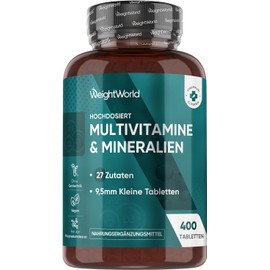 Multivitamin Tablets, 400 Vegan Pieces with 27 Vitamins and Minerals, Vitamin A to Z, Immune System, Energy and Metabolism (EFSA), Dietary Supplement for Men and Women, From WeightWorld