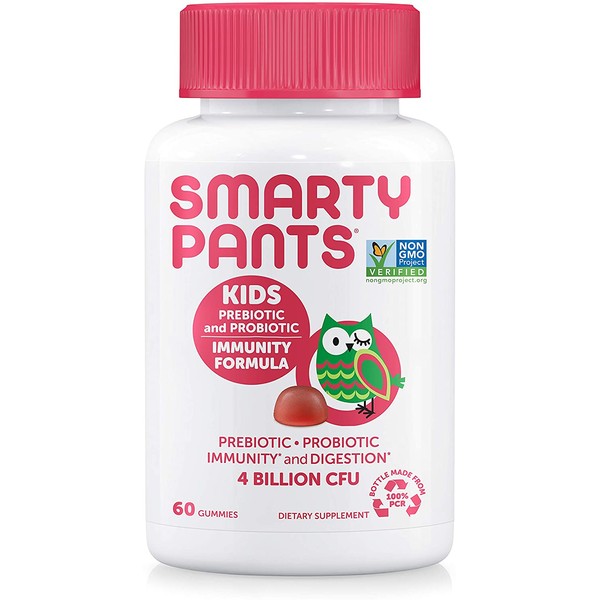 SmartyPants Kids Probiotic Immunity Formula Daily Gummy Vitamins; Immunity Boosting Probiotics & Prebiotics; Digestive Support*; 4 bil CFU, Strawberry Crème, 60 Count(30 Day Supply) Packaging May Vary