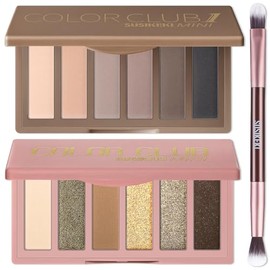 SUSIKEKI Paleta De Sombras De Ojos Mini De 6 Colores Con 2 Pinceles, Sombras De Ojos Nude Neutras, Marrón Y Oliva, Mate, Con Espejo, Kit De Regalo De 