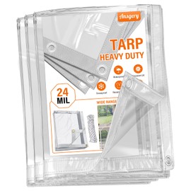 24 Mil Clear Tarps Heavy Duty Waterproof,Clear Tarp 8x10 FT,Tear-Resistant,Anti-UV,Cold Weather Resistan,PVC Clear Vinyl Tarp with Grommets for Covering Patio Henhouse Porch Canopy Plant Camping