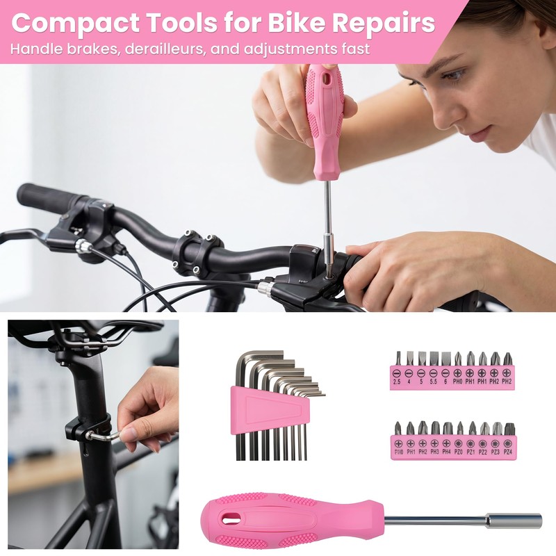 Pink Tool Set for Women, 136-Piece Household Small Tool Set,