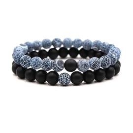 FORUBUS 2Pcs Lava Rock Beaded Stretch Bracelets, Tiger Eye Turquoise Natural Stone Beads Bracelet Used As Essential Oil Diffuser for Women Men Yoga Meditation Aromatherapy Jewelry (L black)