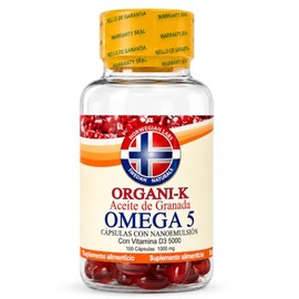 Omega 5 Aceite de Granada con Vitamina D3, Suplemento Alimenticio en Cápsulas, Fuente Natural de Ácido Púnico, 100 Cápsulas