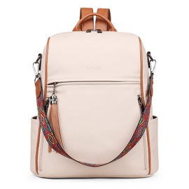 FADEON Leather Backpack Purse for Women Designer Travel Backpack Purses PU Fashion Ladies Shoulder Bag with Tassel Beige