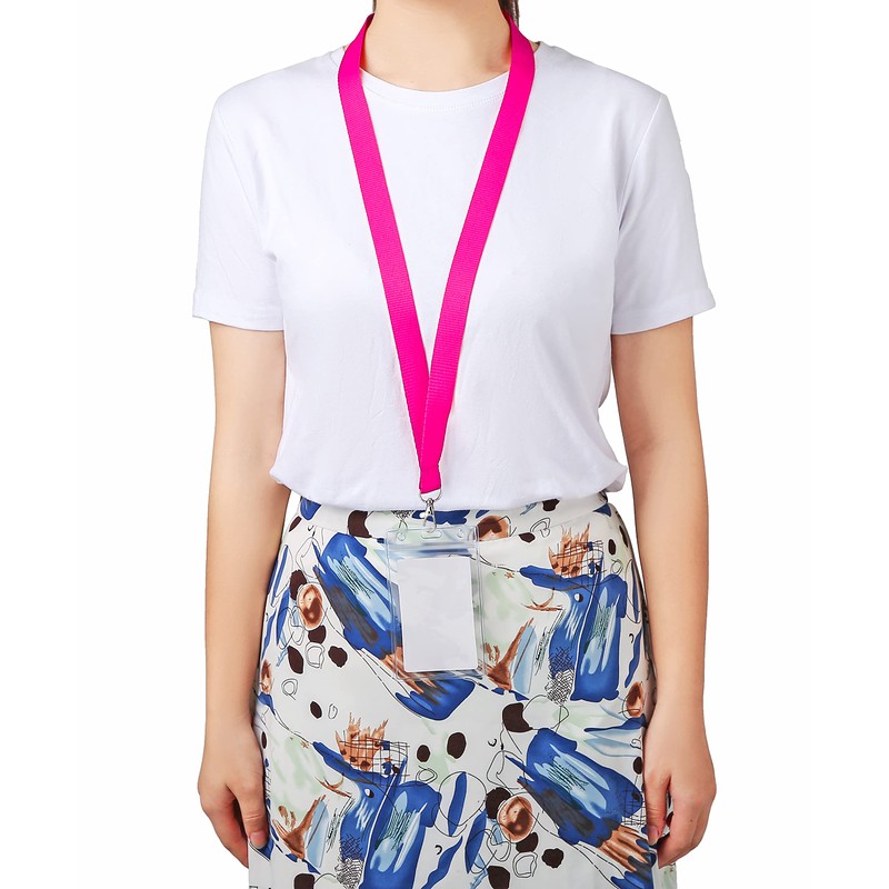 CANWELUX 12 Pack Neon Hot Pink Lanyard for ID Badges,Lanyard