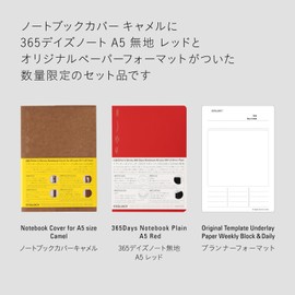 Nitoms SS0089 STALOGY Notebook Cover, 365 Days Notebook, A5, Plain, Camel, Red, Limited Set
