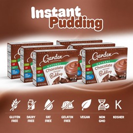 Instant Chocolate Pudding Mix - All Natural Chocolate Pudding Mix by Garden Desserts | Quick Vegan Dessert, Gluten Free, Kosher 4 Oz (6 Pack, Chocolate)