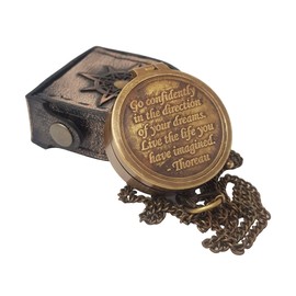 Hanzla Collection - Brass Compass Engraved with Thoreau's Go Confidently Quote and Stamped Leather Case, Boys Gifts