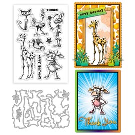 GLOBLELAND Funny Mutated Animals Clear Stamps and Cartoon Animals Cutting Dies Set for DIY Scrapbooking Cards Making Decorative Photo Album Notebook