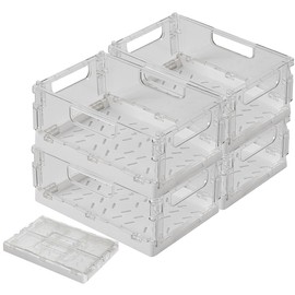 Rosenstein & Söhne Fridge Box: Set of 4 Foldable Fridge Organisers, Transparent, 31 x 20.5 x 13 cm (Refrigerator Container Foldable, Fridge Basket)