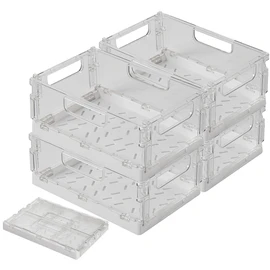 Rosenstein & Söhne Fridge Box: Set of 4 Foldable Fridge Organisers, Transparent, 31 x 20.5 x 13 cm (Refrigerator Container Foldable, Fridge Basket)