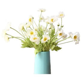 Kugusa Poppy Artificial Flowers Home Decor Spring Flowers Fake Flowers Silk Artificial Flower Poppy Set of 3 (White)