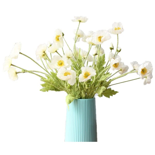 Kugusa Poppy Artificial Flowers Home Decor Spring Flowers Fake Flowers Silk Artificial Flower Poppy Set of 3 (White)