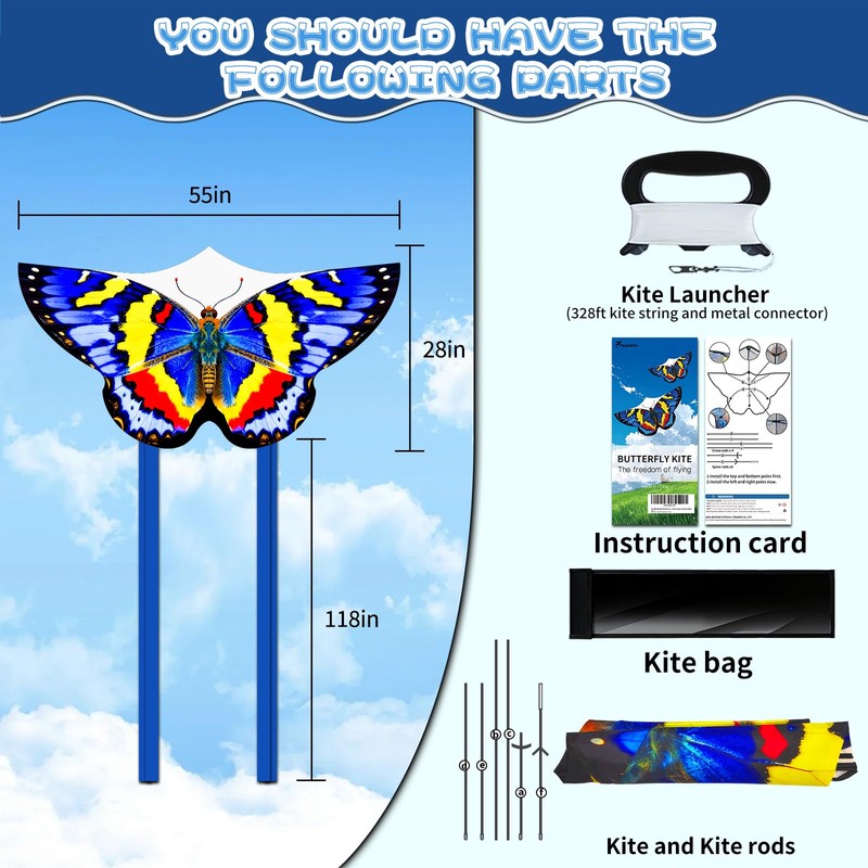 Butterfly Kite Kids Adults Easy to Fly Assemble Ages 4-8