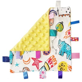 Eyands Baby Tag Blanket, Cotton and Plush Soft Taggy Blanket, Cute Blanket with Tags, NO Crinkle Sound Lovely Label Blanket