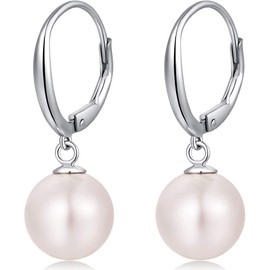 Miaofu Pearl Earrings 18K White Gold Plated 925 Sterling Silver White Pearl Earrings Black Pearl Earrings Hypoallergenic Pearl Earrings with Zirconia 8 mm - 13 mm Fine Jewellery for Women, Sterling Silver, Pearl,
