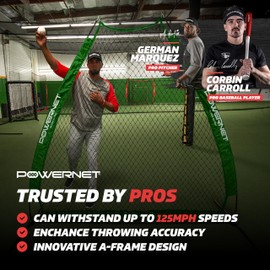 PowerNet Portable Baseball Practice Net for Pitching and Hitting, Outdoor Softball Training Equipment, Pop Up Batting Cage Net Coach Shield, 7 FT A-Frame Screen (Green)